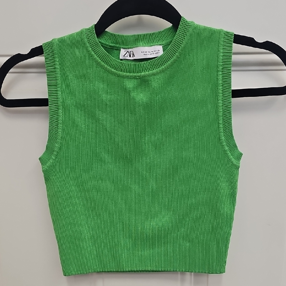Zara, Crop, Summer, Casual, Festival, Stretchy, Green, Tank Top, Unisex, Happy